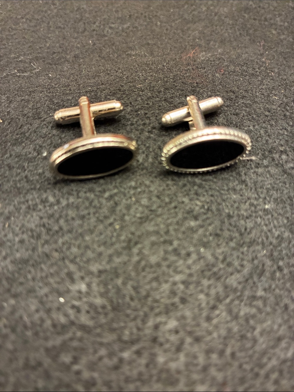Silver-Tone Oval Black Inlay Cufflinks - Men's Accessories